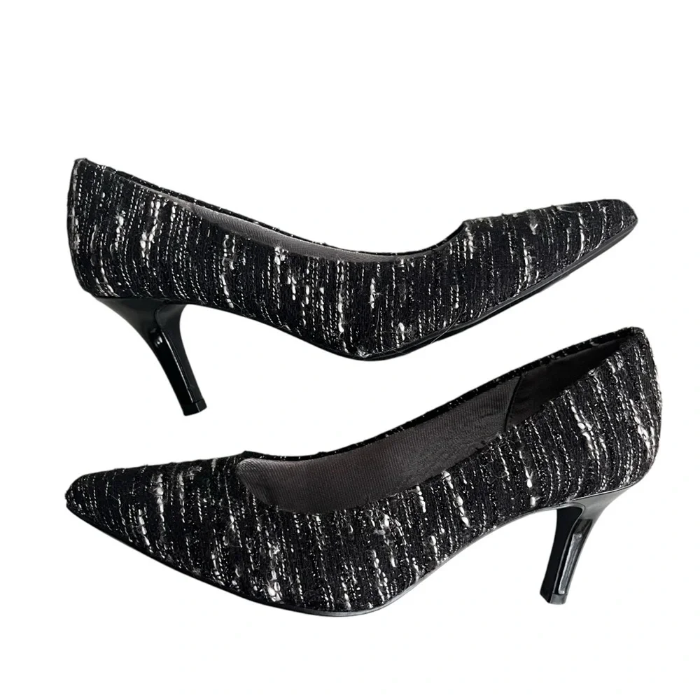 Lifestride Womens 7M Black White Shimmer Tweed Sevyn Flex Pointy Toe Heels Pumps